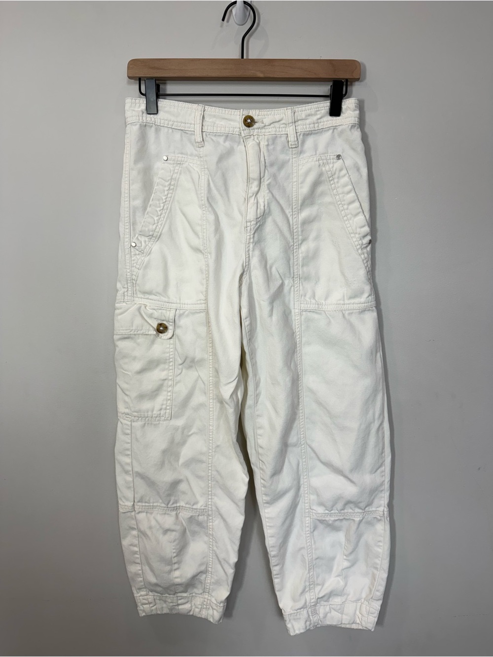 Anthropologie White Barrel Cargo Utility Pants Tapered Ankle Size 2